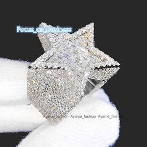 Factory Custory Luxury Hiphop Bijoux 925 Silver VVS Moisanite Diamond Hip Hop Star Star Ring Iced Out Letter Ring Men