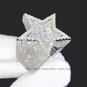 Factory Custory Luxury Hiphop Bijoux 925 Silver Vvs Moisanite Diamond Hip Hop Star Star Ring Iced Out Letter Men