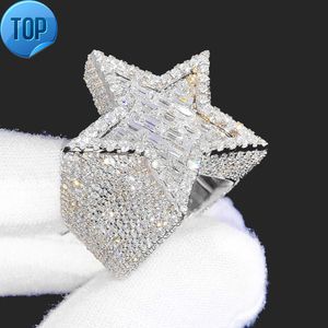 Usine Personnalisé De Luxe Hiphop Bijoux 925 Argent VVS Moissanite Diamant Hip Hop étoile Anneau Glacé Lettre Anneau Hommes