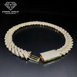Fabrik Custom Männer Hip Hop Iced out 18 zoll Solide S925 10K 14K 18K Gold Gelb 10mm Moissanit Diamant Kubanischen Kette Link Halskette3024