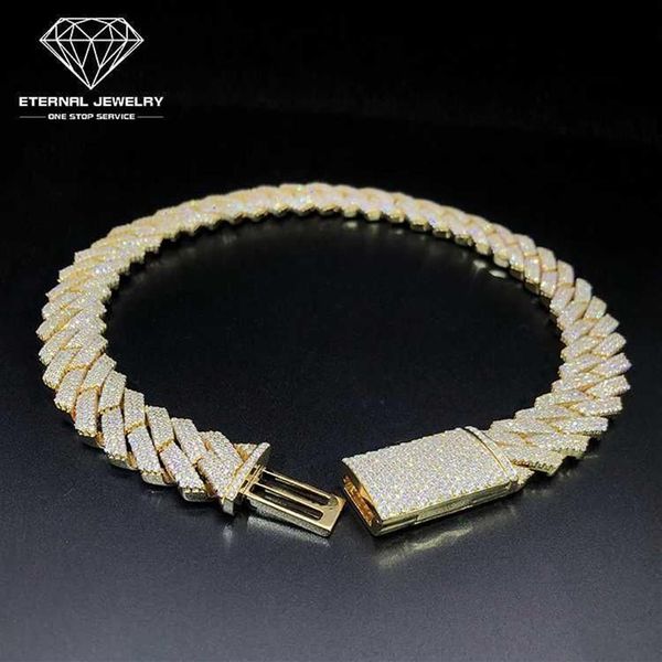 Hombres personalizados de fábrica Hip Hop helado 18 pulgadas Sólido S925 10k 14k 18k Oro Amarillo 10mm Moissanite Diamante Collar de eslabones de cadena cubana263f