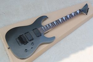 Guitare électrique grise en métal faite sur commande d'usine avec le pont de Floyd Rose, touche de palissandre, matériel noir, peut être adaptée aux besoins du client