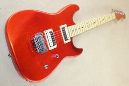Fabriek aangepaste metalen rode elektrische gitaar met hh pickups, stippen fret inlay, esdoorn fretboard, kan worden aangepast