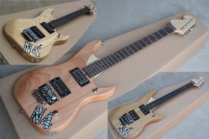 Guitare électrique de couleur bois naturel personnalisée en usine avec touche en palissandre, matériel chromé, double pont de roche, offre personnalisée