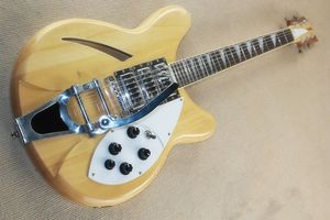 Guitarra eléctrica de color madera natural personalizada de fábrica con 6 cuerdas, sistema de trémolo, pastillas HHH, golpeador blanco, se puede personalizar