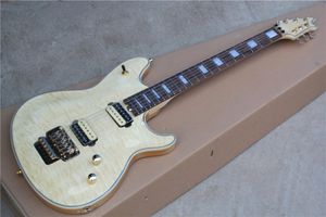 Fabriek aangepaste natuurlijke houten kleur elektrische gitaar met wolken Maple fineer, gouden hardware, dubbele rotsbrug, kan worden aangepast