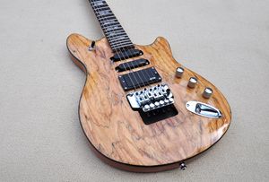 Factory Custom Natural Wood Color Electric Guitar met Spalted Maple Fineer Rosewood Rosewood Fletboard SSH Pickups Double Rock Bridge kan worden aangepast