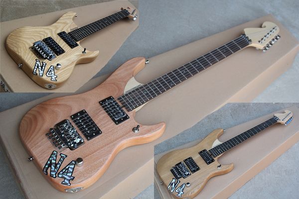 Guitare électrique de couleur bois naturel personnalisée en usine avec touche en palissandre, matériel chromé, double pont de roche, offre personnalisée