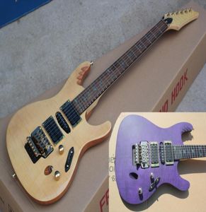 Guitare électrique en bois naturel personnalisé en usine avec incrustation de frette d'ormeau floyd rose pont en or