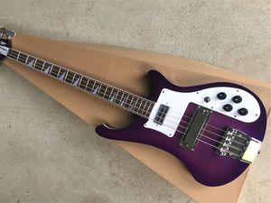 Guitare basse électrique à 4 cordes, corps violet personnalisé en usine, avec Pickguard blanc, matériel chromé, fournir un service personnalisé