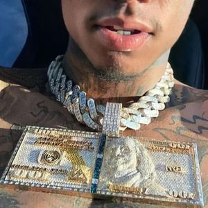 Factory Custom Rapper Artist Iced Out Vvs Lab Moissanite Diamond Hip Hop Usd Dollar Note Hanger 10k Sieraden Fabrikant