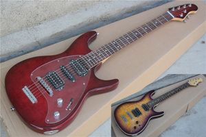 Guitare électrique rouge/Sunburst personnalisée en usine avec Pickguard Transparent, touche en palissandre, 22 frettes, peut être personnalisée