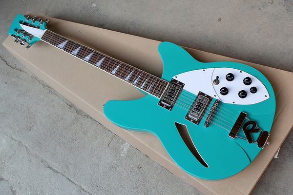 Guitare électrique bleue semi-creuse personnalisée en usine avec 12 cordes, touche en palissandre, micros HH, pickguard blanc, peut être personnalisée
