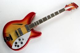 Factory Custom Semi-Hollow Cherry Sunburst elektrische gitaar met 6 snaren, chromen hardware, witte slagplaat, 5 knoppen, kan worden aangepast