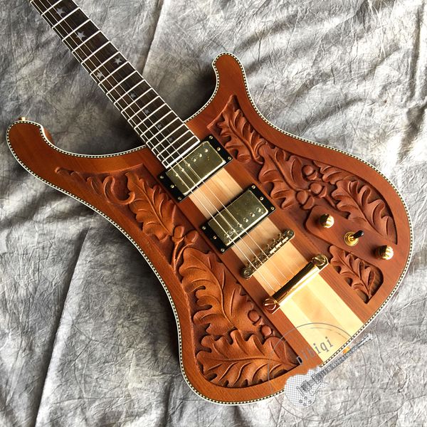 Guitarra eléctrica de tienda personalizada de fábrica, nuevo marrón mate, grabado láser, se puede hacer cualquier forma y color