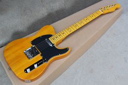 Factory personnalisé Shopt Light Yellow Guitar Guitare Vintage Tiners Mapleboard Black Pickguard Basswood Body Chrome Hardware