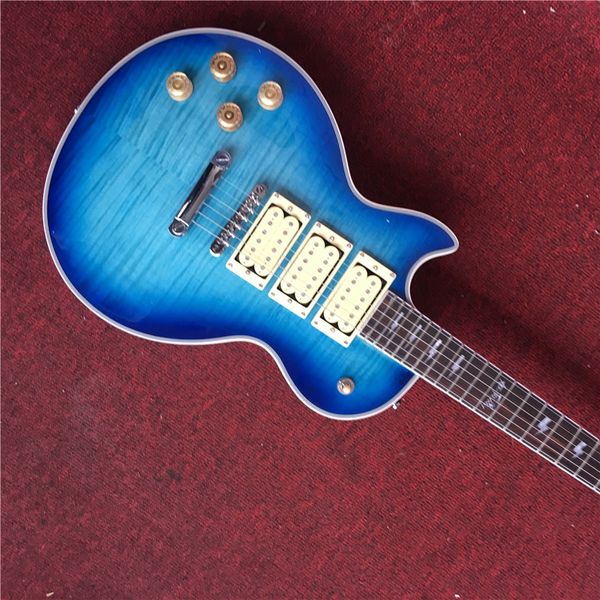 2021Factory custom shop LP standard blue custom 1960 guitare électrique gaucher, photo réelle, 3 micros. Guitare LP de couleur bleue