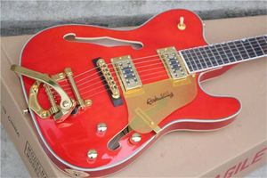 Factory Custom Shop rode jazz elektrische gitaar semi-holle body palissander toets met tremolo gouden hardware