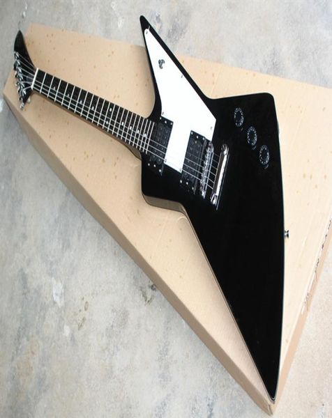 Guitarra eléctrica de cuerpo especial personalizado de fábrica con guitarra eléctrica negra con puente fijo