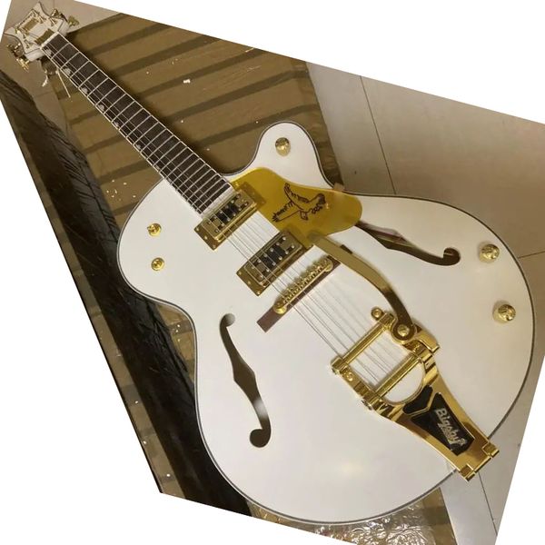 Guitare électrique personnalisée THE WHITE FALCON 6120, accordeurs de Jazz à corps Semi-creux avec trémolo