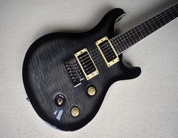 Guitare électrique noire transparente personnalisée en usine avec matériel chromé, placage d'érable flammé, reliure blanche, peut être personnalisée 1208629