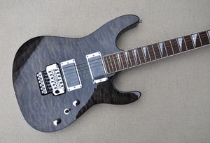 Guitare électrique noire transparente faite sur commande d'usine avec le placage matelassé d'érable de touche de palissandre de pont de Floyd Rose peut être adapté aux besoins du client