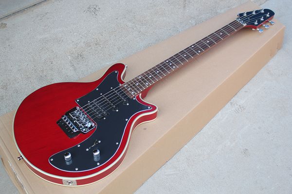 Guitare électrique rouge de forme inhabituelle personnalisée en usine avec pickguard noir, double rock. Chrome Hardwares, Offre Personnalisée