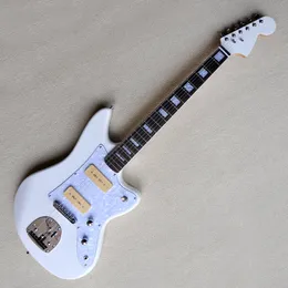Guitarra eléctrica blanca personalizada de fábrica con 2 pastillas Diapasón de palisandro Pearl Pickguard 22 trastes se pueden personalizar