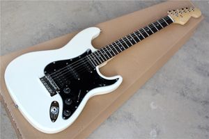 Guitare électrique blanche personnalisée en usine avec Pickguard noir, Pickups SSH, 22 frettes, touche en palissandre, personnalisable