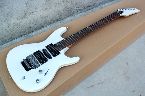 Guitare électrique blanche personnalisée en usine avec pont Floyd Rose, touche en palissandre, matériel chromé, peut être personnalisée