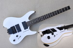 Guitare électrique sans tête blanche personnalisée en usine avec micros HH Black Hardwares Touche en palissandre offrant des services personnalisés.