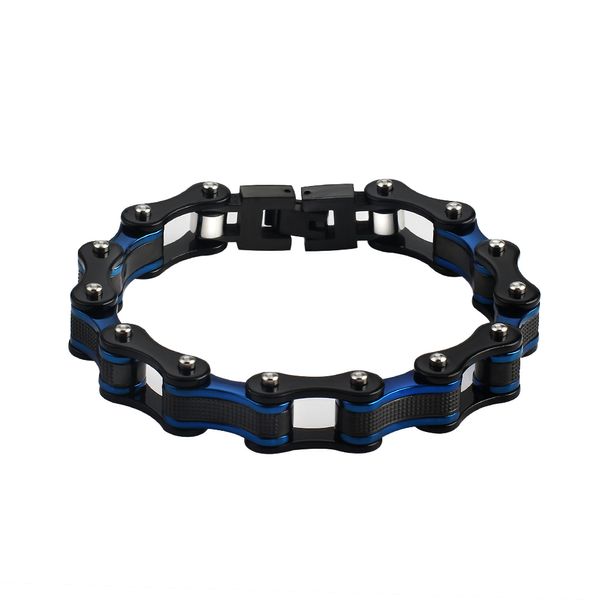 Personalización de fábrica, venta al por mayor, cadenas de motocicleta de motorista de acero inoxidable de Metal para hombre, pulsera de hombre Punk Rock, joyería de Color negro y azul