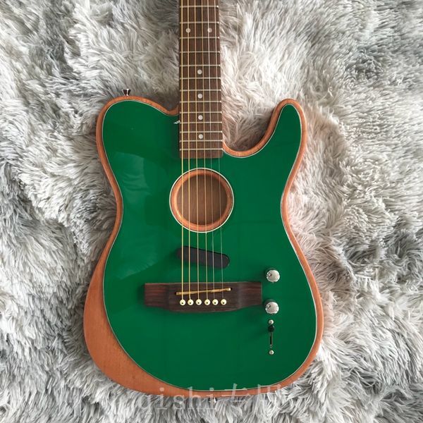 Personalización de fábrica guitarra guitarra guitarra de madera pintura verde accesorios cromados puente de madera rosa