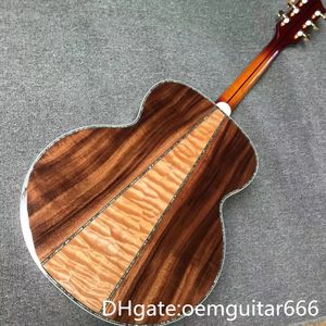 Guitare personnalisée en usine, table en épicéa massif, touche en palissandre, éclisses et dos en KOA et érable, table rouge cerise, guitare acoustique Jumbo de 42 pouces de haute qualité