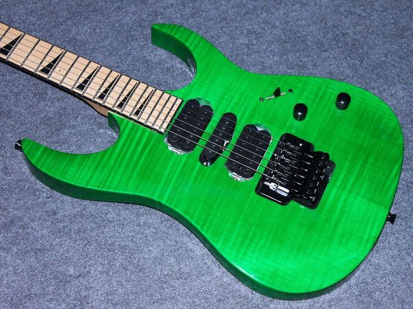 Nouvelle guitare électrique verte personnalisée en usine, système Floyd Rose Vibrato