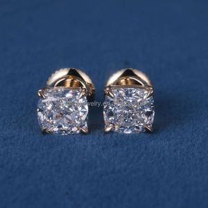 Boucle d'oreille en argent massif S925 personnalisée en usine, en or massif 9k 10k 14k 18k, coupe coussin, diamant de laboratoire, boucle d'oreille de luxe pour femmes et hommes