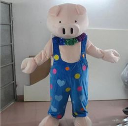 Factory cute little piglet pig mascot costume with clown suit for adult to wear for sale