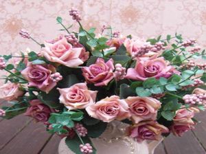 Fleurs décoratives d'usine Couronnes de peinture à l'huile élégante Fleurs de soie rose artificielle 10 Fleur tête de mariage floral jardin de2188122