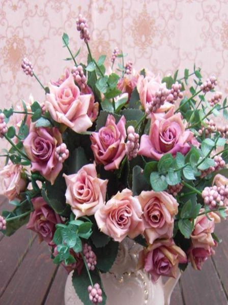 Fleurs décoratives d'usine Couronnes de peinture à l'huile élégante Fleurs de soie rose artificielle 10 Fleur tête de mariage floral jardin de2354769