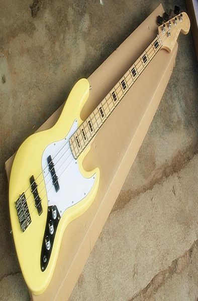 Basco de jazz eléctrico amarillo de fábrica directo 4String con incrustaciones negras y hardware cromado White Pickguardcan se debe personalizar1581615