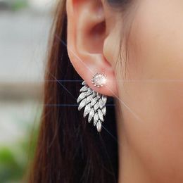 Pendientes de ala de ángel Pendientes geométricos de aleación con joyas perforadas con gemas para mujeres y niñas adolescentes