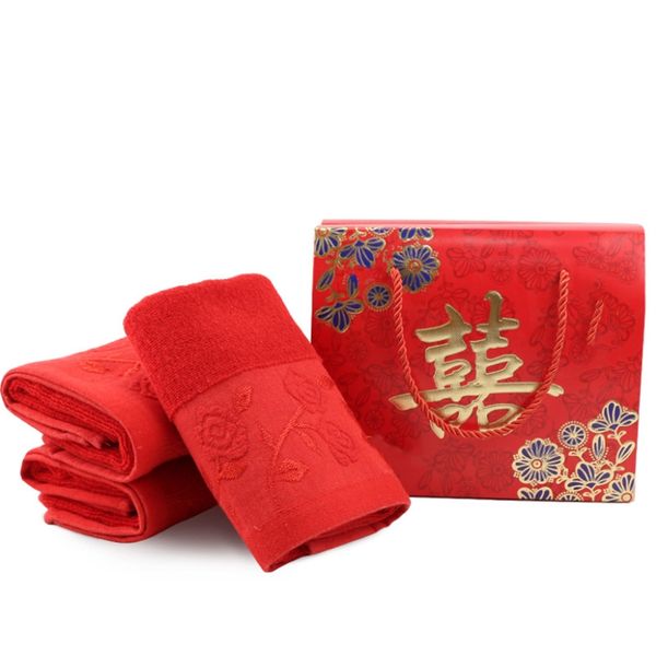Toalla de cara suave impresa roja festiva del regalo de boda de la toalla del algodón directo de la fábrica