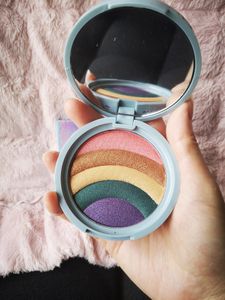 Venta al por mayor Maquillaje para resaltar la cara Arco iris Efecto estroboscópico Resaltador Brillo de larga duración Resaltado y piel bronceada Resplandor Cosmético Pastel en polvo Envío gratis