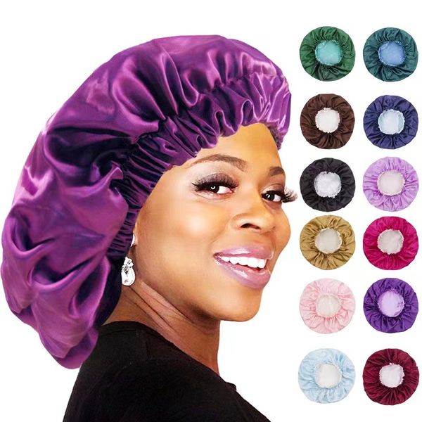 Casquettes de vente chaude directe d'usine, plus la taille élastique double couche bonnet de couchage en satin Europe et États-Unis lavage populaire large côté bonnet de protection des cheveux