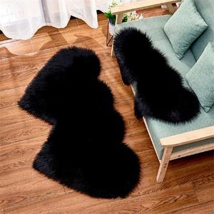 Alfombras peludas para el suelo, alfombras mullidas con forma de corazón doble de piel sintética para asiento, cojín para silla, decoración del hogar