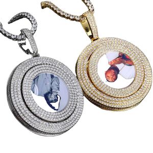 Factory Direct Pendant micro incrusté zircon marée man flip rond cadre photo 10k collier hip hop bijoux