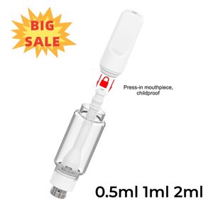 Precio de venta directa de fábrica Carros de cerámica Cartuchos Vape 2 ml 1 ml 0,5 ml Cigarrillo electrónico Atomizadores de aceite grueso vacíos Punta de cerámica Tubo central 510 hilos Atomizador Agujeros de aceite 2 * 2,5 mm