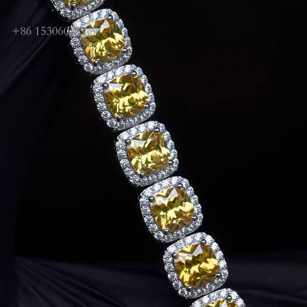 Vente directe d'usine 10Mm VVS Moissanite diamant Sier Hip Hop bijoux chaîne à maillons cubains collier de Tennis groupé