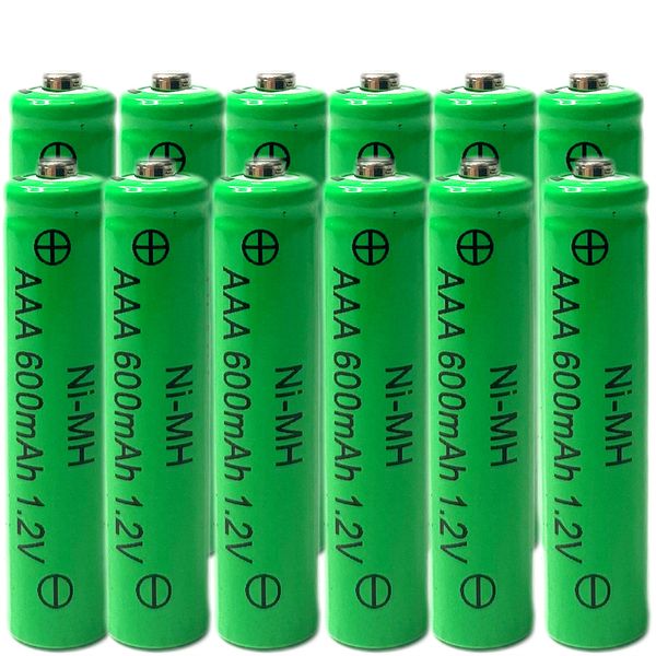 Venta directa de fábrica 12 piezas 3 A AAA 1,2 V 600 mAh batería recargable amarilla NiMH Triple A baterías para luz solar al aire libre, juguetes eléctricos (paquete de 12)