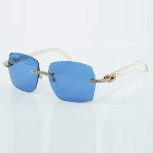 Ventes directes d'usine mode lunettes de soleil coupe diamant sans fin 3524018 avec lunettes de bras d'angle de buffle blanc taille 18-140mm